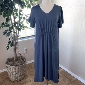 Cuddl Duds Silky Poly Spandex V-Neck Flutter Sleeve Dress ~ Indigo